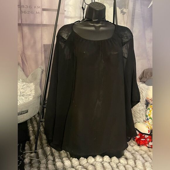 black sheer batwing plus size coverup blouse shirt top 2xl ana - Picture 1 of 7